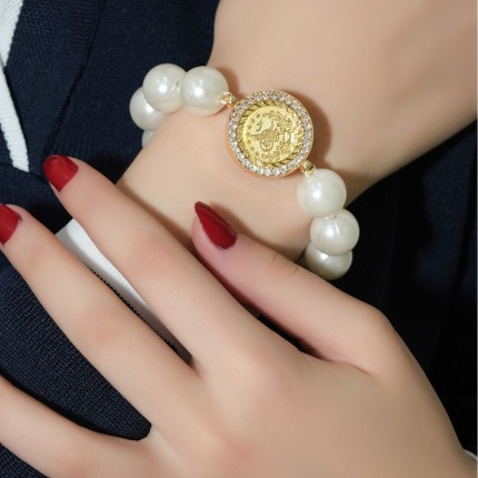 Misket İncili 8 ayar Tuğra Bileklik - 59-62