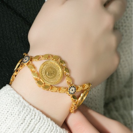 22 Ayar Üçlü Çeyrekli Pullu Bileklik - Tek Ebat