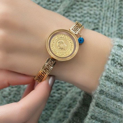 Yarım Altınlı Cam Çerçeveli Grek Kelepçe - Tek Ebat