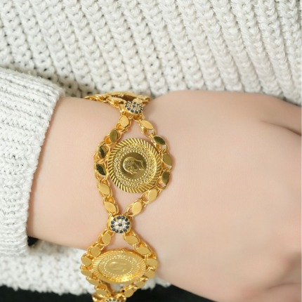 Üçlü Çeyrekli Pullu Bileklik 8 Ayar - Tek Ebat