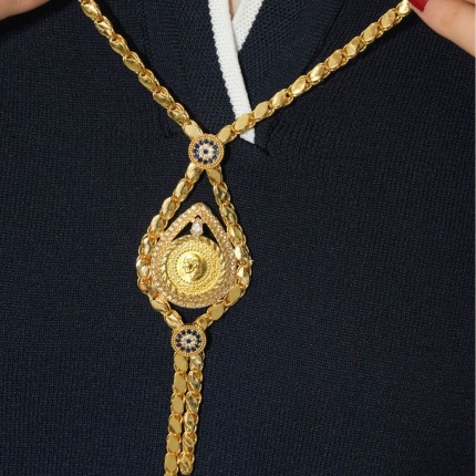 22 Ayar Çeyrek Altınlı Pullu Kolye - Tek Ebat