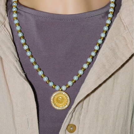 Dorica Toplu İncili Çeyrekli Kolye - Tek Ebat